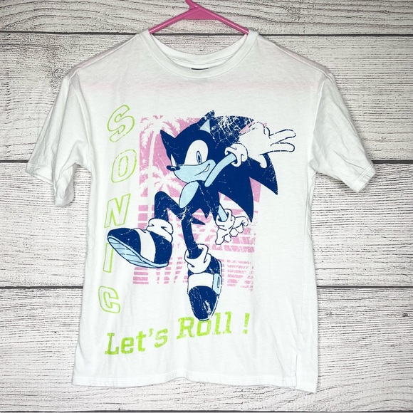 Sonic the Hedgehog Let’s Roll Kids T-Shirt White Pink Blue Multicolor Size Large - Picture 5 of 7